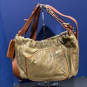 SCHULER & SONS Olive/Tan LEATHER ANTHROPOLOGIE MANZANILLA Hobo Handbag Purse
